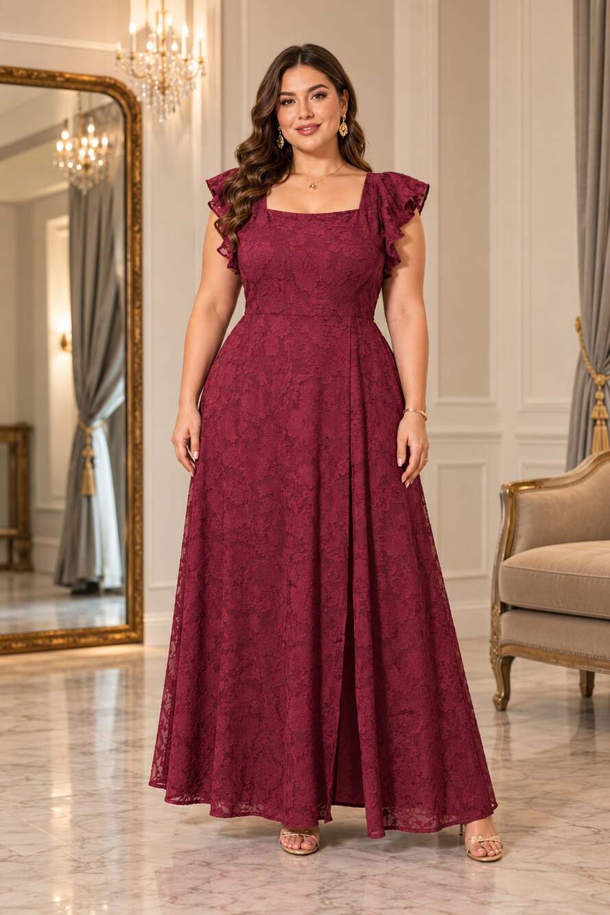 KIRUNDO Size XXL Burgundy Floral Maxi Dress